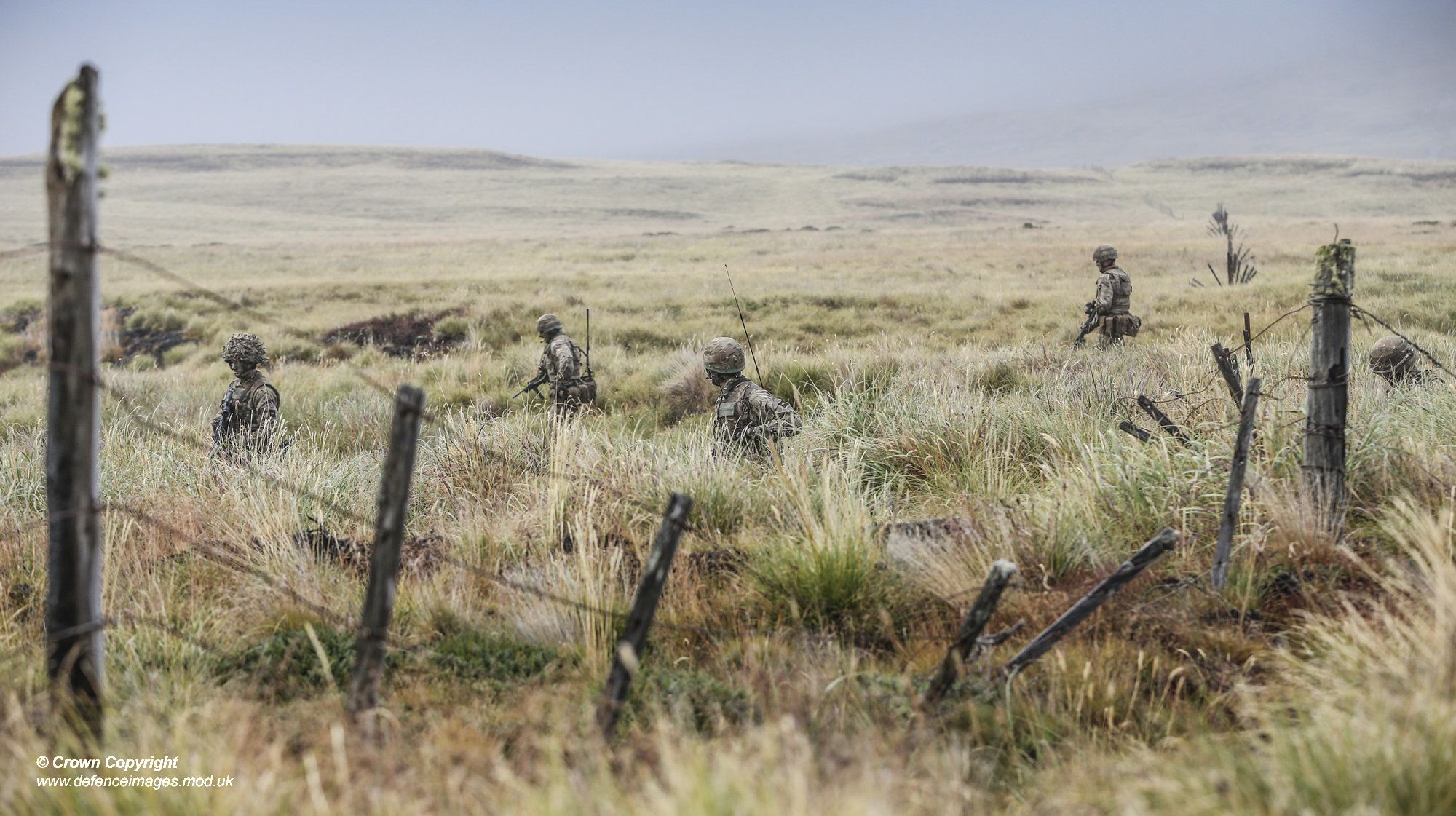 decorative image of servicemen walking through a field