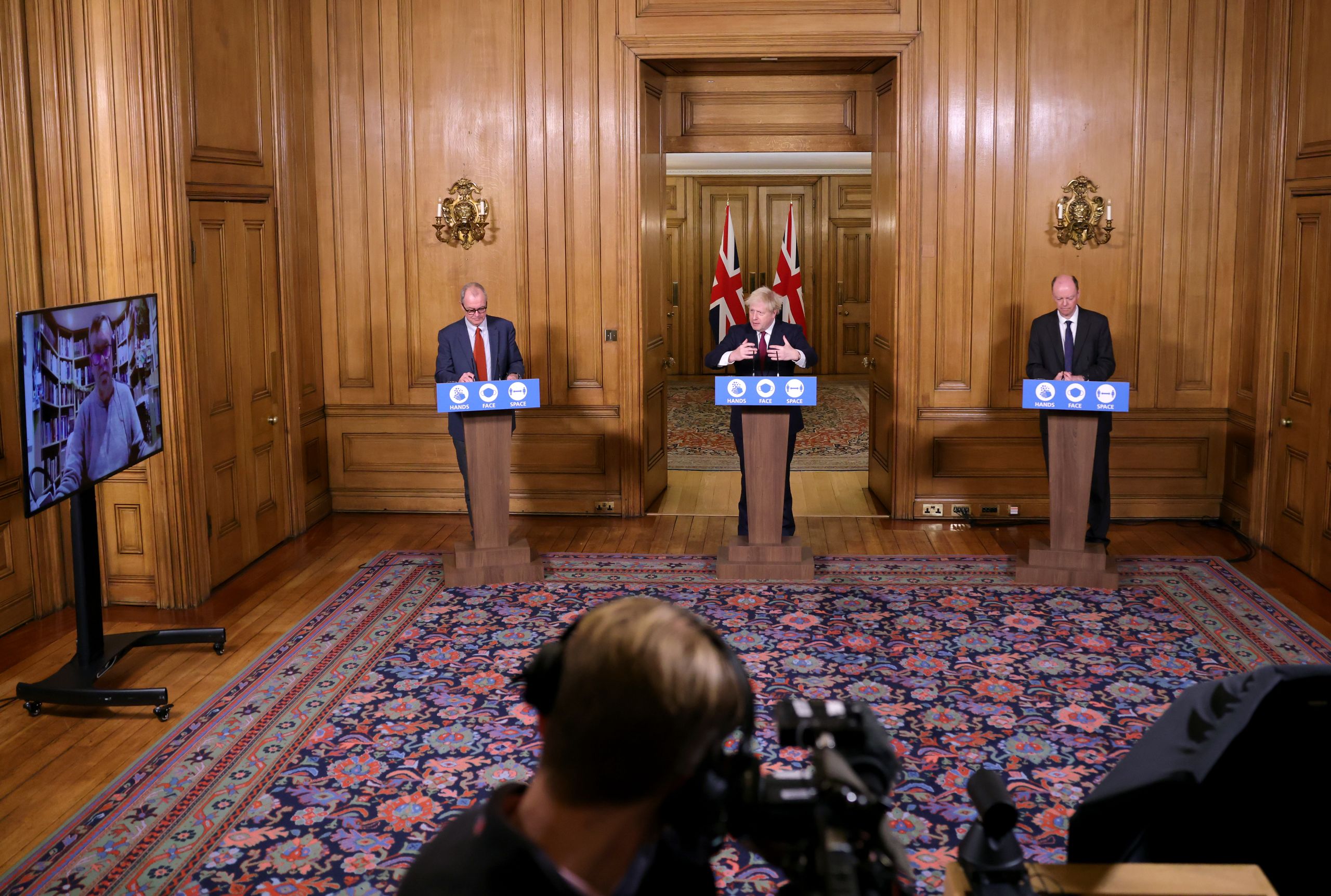Boris Johnson delivering a prime ministerial briefing