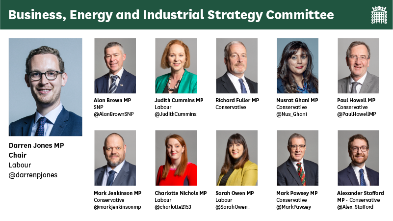 BEIS committee membership as of 8 July 2021. Link shows current select committee membership