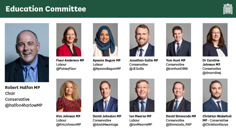 Education Committee membership at the time of publication - link goes to page on committees.parliament.uk website
