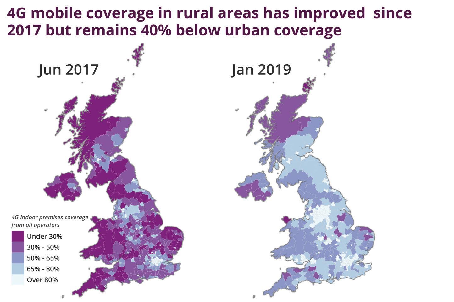 map of the UK showing access to high speed broadband in rural areas