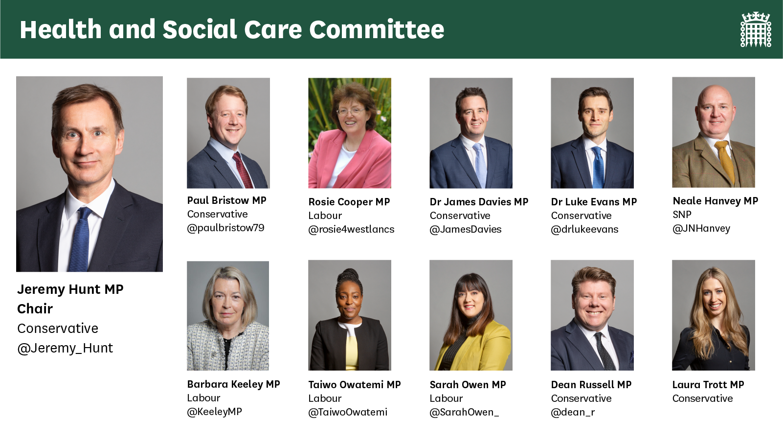 Health and Social Care Committee membership at the time of publication - link goes to page on committees.parliament.uk website   