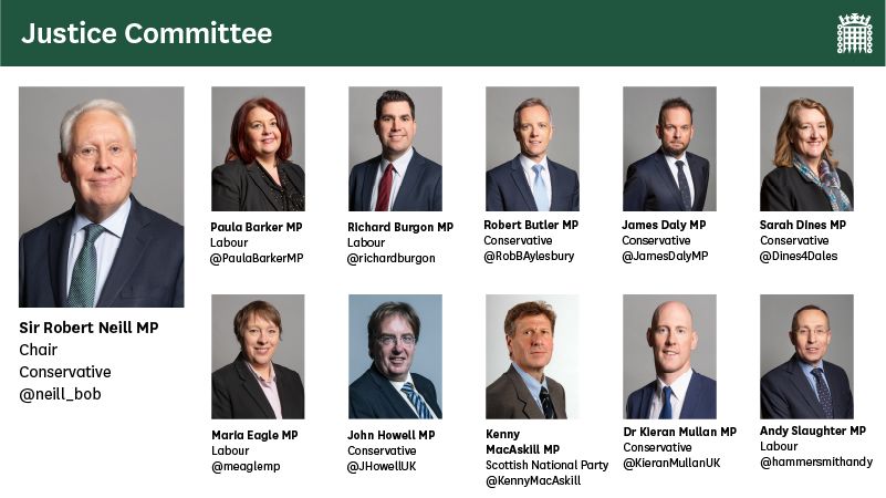 Justice Committee membership as of 5 August 2020. Link shows current select committee membership on committees.parliament.uk website