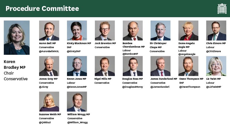 Procedure Committee membership as of 12 March 2021. Link shows current select committee membership on committees.parliament.uk website